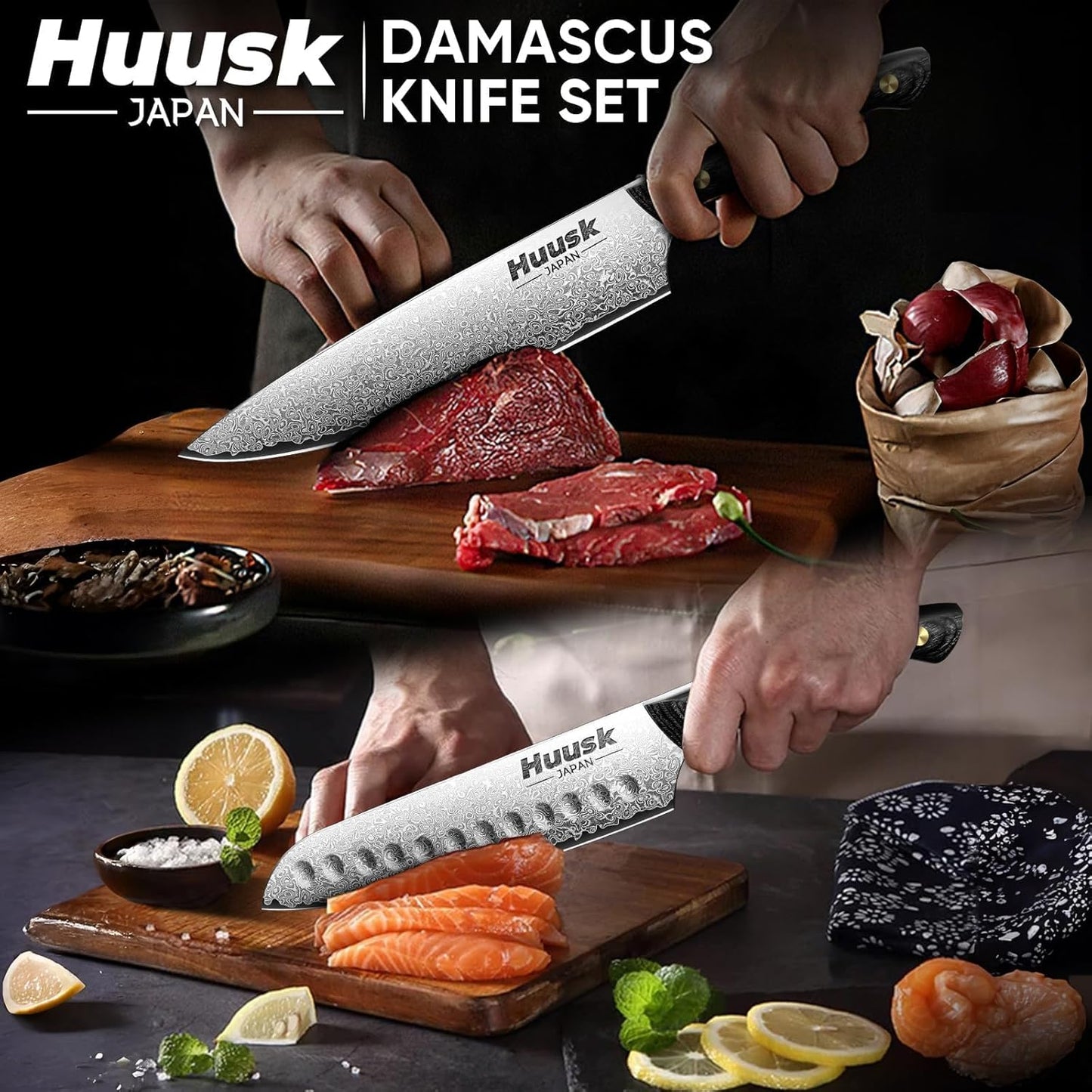 Huusk Viking Boning Knife 6 inch, Japanese Boning Knives for Meat Cutting, Full Tang Fillet Knife with Sheath, Brisket Trimming Knives for BBQ, Camping, Christmas Gift for Men and Women