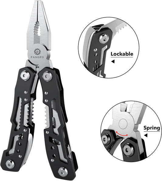 14-In-1 Multitool with Safety Locking, Professional Stainless Steel Multitool Pliers Pocket Knife, Bottle Opener, Screwdriver with Nylon Sheath ,Apply to Survival,Camping, Hunting and Hiking 1 Pcs