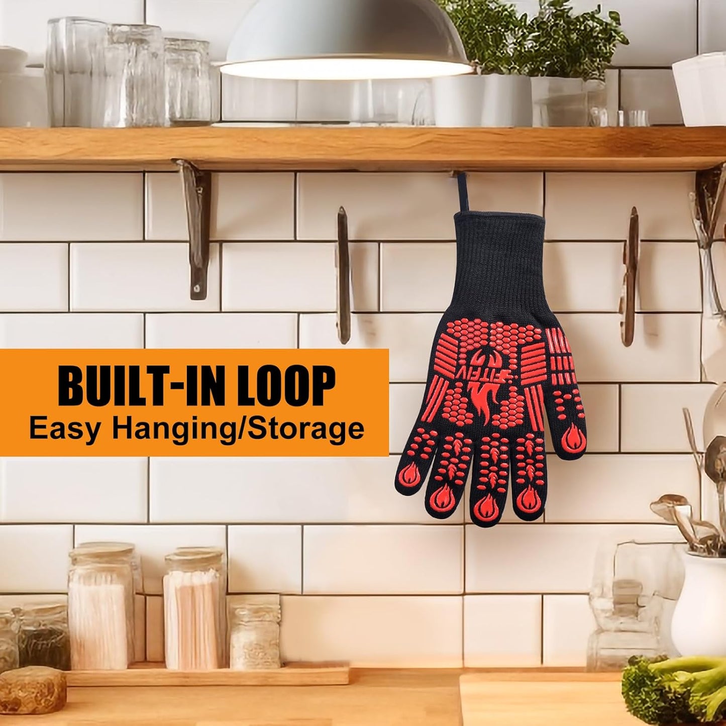 BBQ Gloves, Oven Gloves, 1472°F Extreme Heat Resistant Barbecue Gloves, Silicone Non-Slip Oven Mitts, Kitchen for Cooking, Grilling, and Baking