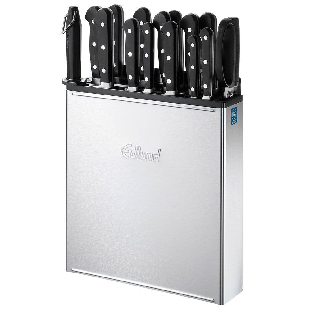 KR-700 14" Knife Rack with (10) Open Slots | Knives Accessory for Commercial Restaurant Food Truck Diner | (8) Chefs (2) Small Knives Capacity | 2.58"W x 14"L x 15.5"H, Stainless Steel, NSF