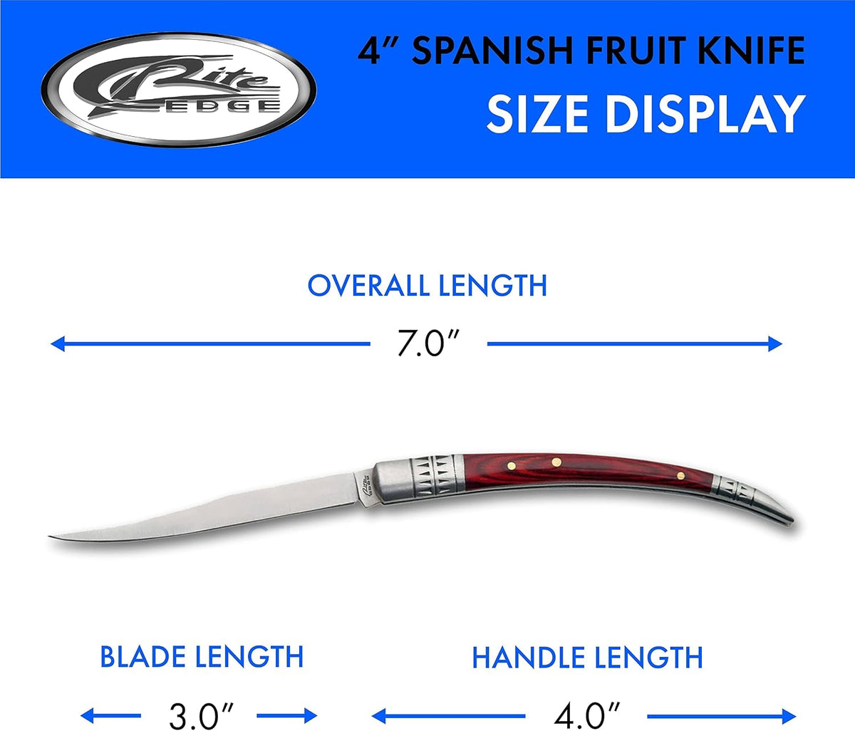 Rite Edge 4″ Spanish Folding Fruit Knife – Slim Folding Pocket Knife with Stainless Steel Blade, Pakkawood Handle & Bolster for Peeling, Food Prep, EDC & Outdoor Use