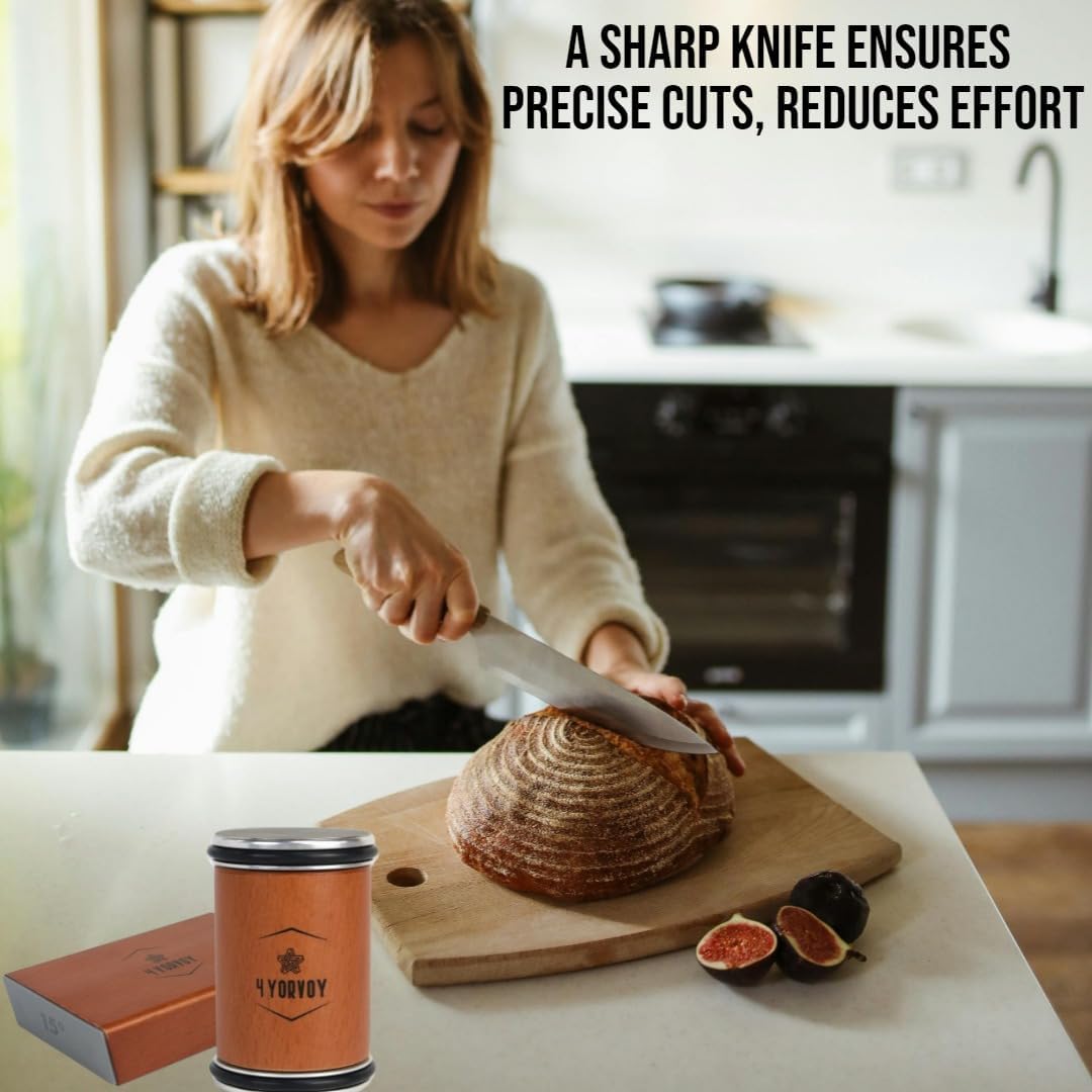 Rolling Knife Sharpener Kit- Best Knife Sharpener Tool with 15 & 20 Degree Knife Sharpening Angle- Diamond and Ceramic Discs for Sharper Kitchen Knives- Best Gift for Cooking Enthusiasts