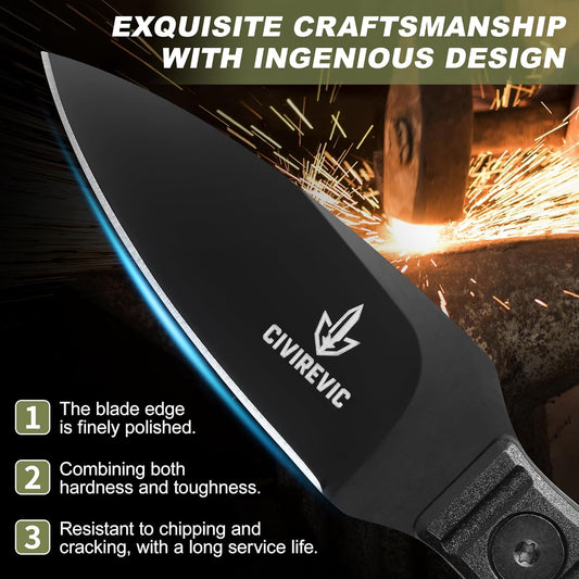 Compact Fixed Blade EDC Knife with Sheath, 2.8" Full Tang Carbon Steel