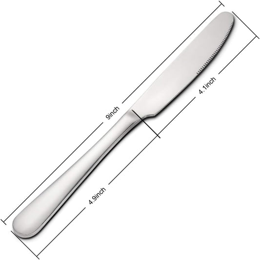 Stainless steel butter knife, set of 6 dinner knife, suitable for daily use, parties and outdoor dining,Dishwasher Safe (6)