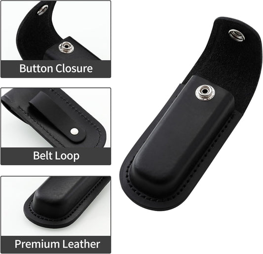 Pocket Knife Sheath, 4" Folding Pocket EDC Knife Case, Portable Pouch Knife Leather Holster with Snap Closure and Belt Loop, Accessory for Outdoor Climbing, Camping, Cycling and Hiking, Black