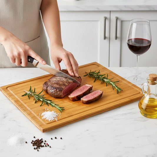 3 Packs Bamboo Cutting Board for Kitchen with Juice Grooves & Storage Stand | Carbonized Cutting Boards with Pre-Oiled Kitchen Cutting Boards Set Bamboo Chopping Board for Meat, Vegetables, Fruits