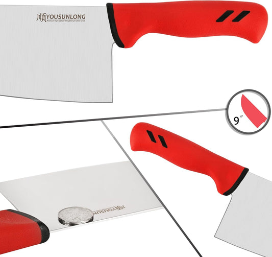 Meat Cleaver Knife - 9 Inch Hybrid Cleaver Butcher Knife - Razor Sharp Premium High Carbon Molybdenum Steel Blade - Ergonomic & Non-slip Handle