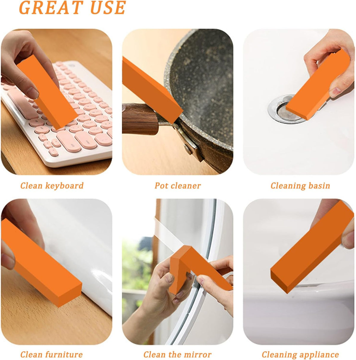 Stainless Steel Scratch Remover Rubber Rust Eraser, 3.2x1x0.5 Inch Stainless Steel Rust Remover, 5PCS Reusable Knife Rust Remover for Kitchen, Bathroom Knife Rust Remover.
