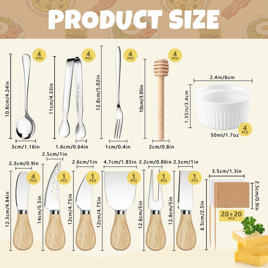 Charcuterie Boards Accessories Charcuterie Utensils Cheese Butter Spreader Knife Set Small Serving Tongs Forks and Spoons Dipping Bowls Honey Dippers Toothpick Flags for Appetizers & Serving Platters