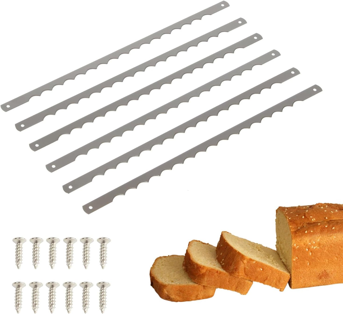 12 Pcs 10.8'' Bread Bow Knife Stainless Steel Replacement Blades | Serrated Bread Blade with Screws Easy to Cutting, Wooden Bread Knife for Cake Homemade Bread Cutting