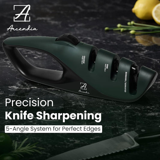 Adjustable Angle Pocket Knife Sharpener – 5-Angle Precision Dial, 3-Stage Diamond & Ceramic System for EDC, Kitchen & Outdoor Knives – Ergonomic Handle, Non-Slip Base