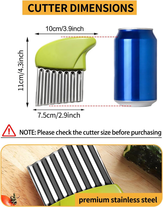 Crinkle Cutter Stainless Steel Potato Slicer Heavy Duty Wavy Crinkle Cutting Chopping Tools with Wooden Handle for Carrot Veggies (2, Green)