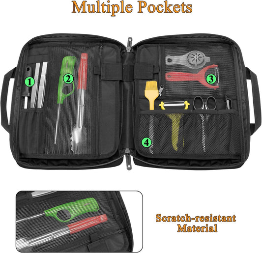 Knife Storage Bag with Lockhole & 20+ Slots, up to 17.5 In, Bag Only | Chef Knife Case for Kitchen Utensils, with Scratch-resistant Pocket, for Professional Cook, Caterer, Pastry, Picnic Lovers
