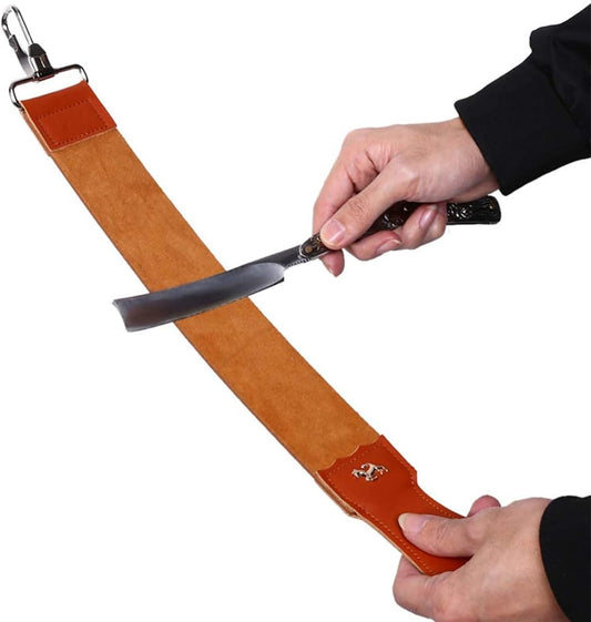 Leather Strop for Straight Razor Sharpening and Smooth - Professional Straight Razor Knife Cowhide Dual Strop Yellow