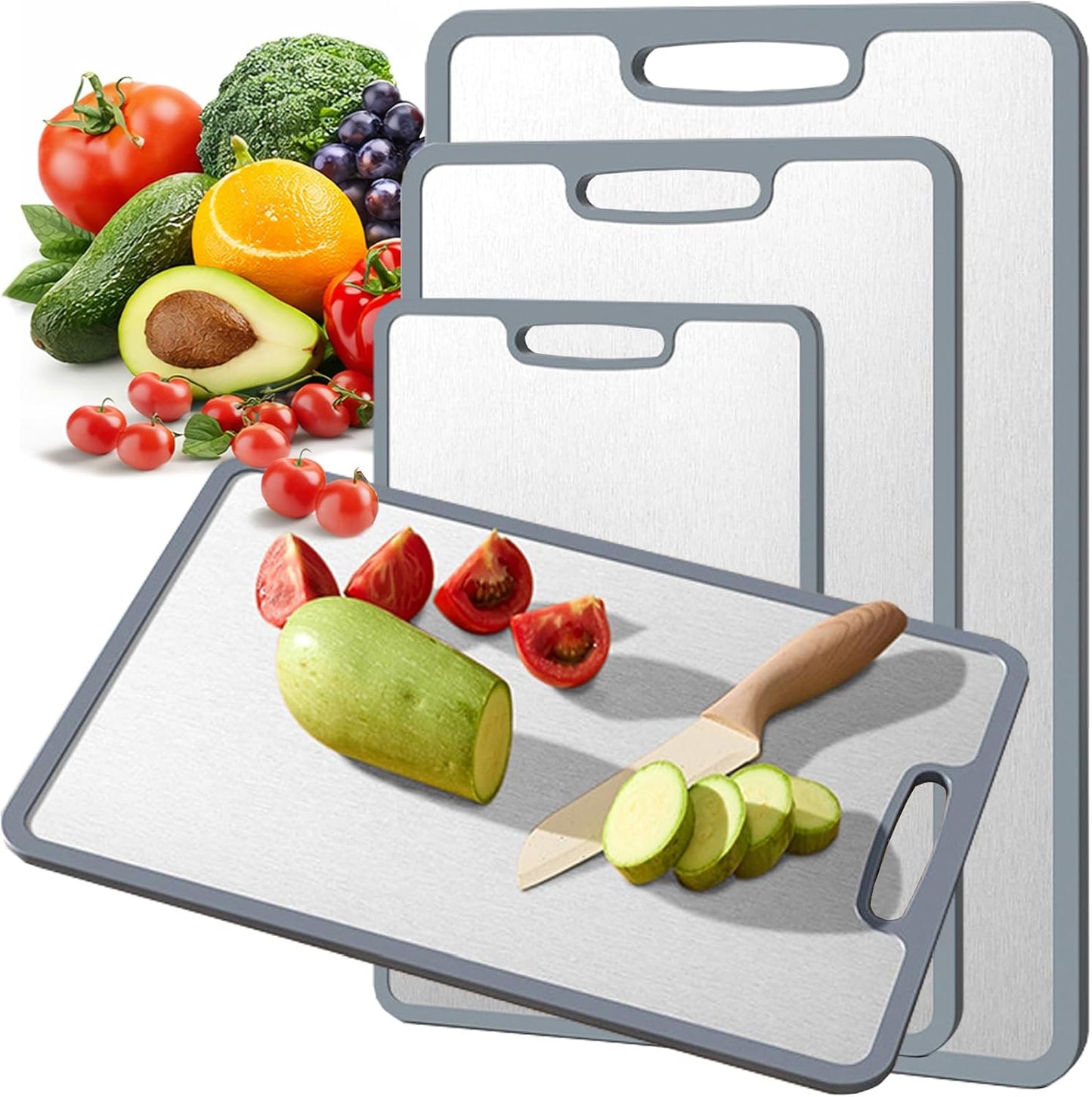 Titanium Cutting Board Double-sided non-slip silicone edging Pure Titanium Cutting Boards for Kitchen - Double-Sided Food-Grade Chopping Board Non-Stick Durable and easy to clean (Small)