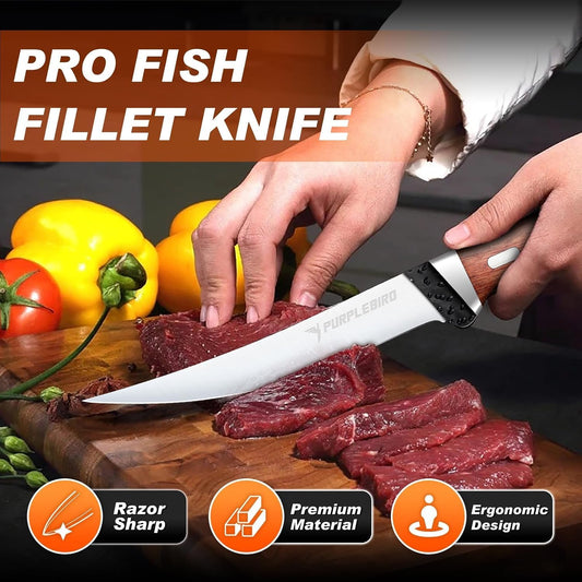 6" Fillet Knife for Fish with Sheath, Boning Knife for Meat