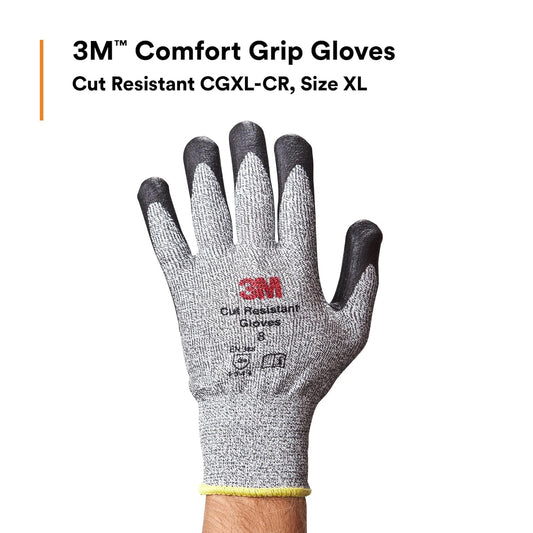 3M Comfort Grip Gloves, Cut Resistant ANSI 3, Size XL, 1 Pair, CGXL-CR, Nitrile Cutting Gloves, Medium-Duty, Washable, Knit-Cuffed, Long Lasting Durability