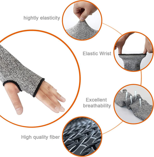 Protective Arm Sleeves, Level 5 Protection Cut Resistant Sleeve with Thumb Hole 1 Pair, 17.7" (Grey,Larg)