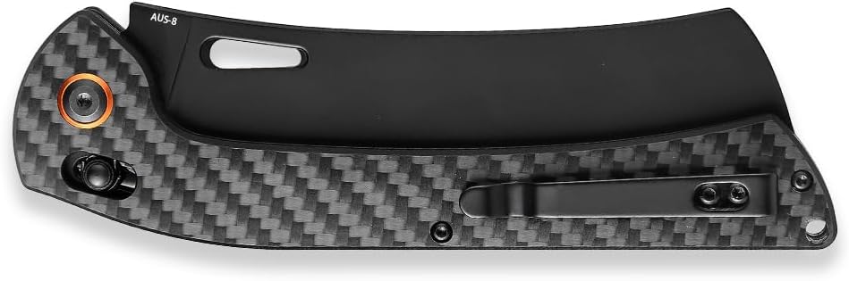 foldable chef's knife, AUS-8 stainless steel with black titanium plating, carbon fiber handle with back clip, portable outdoor folding fruit petty knife
