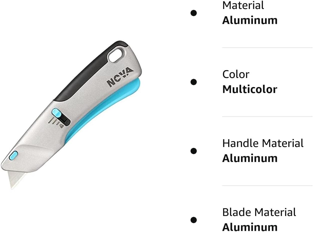 Nova Squeeze Trigger Utility Knife and Heavy Duty Box Cutter, Self Retractable Safety Knife, Ergonomic Aluminum Body, Safety-Lock Design, Durable and Safe