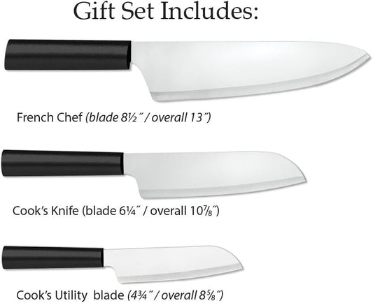 Rada Cutlery Chef Select Gift Set (G257), 3-Piece Knife Set, Stainless Steel Blades, Black Handle