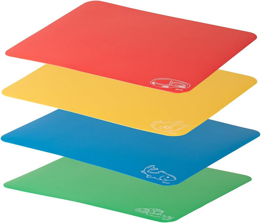 Glad Flexible Cutting Board Set - Colored Thin Plastic Mats for Kitchen with Food Icons - BPA-Free and Non-Porous for Cooking and Chopping, 12x15 inches