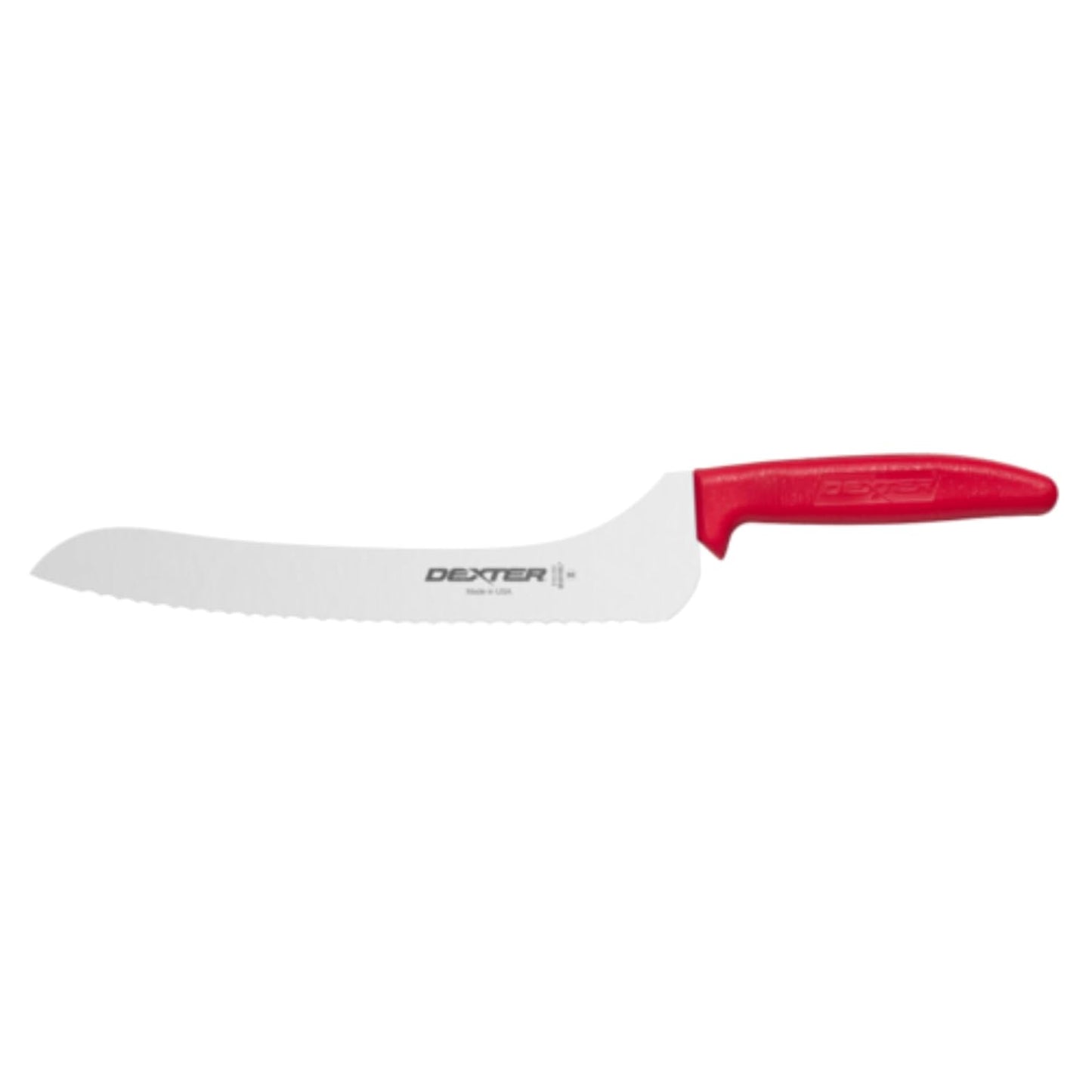Dexter Russell S163-9SCR-PCP Sani-Safe 13583R Sandwich Knife, 9" Scalloped Offset DEXSTEEL High-Carbon Stain-Free Steel Blade, Textured Polypropylene Red Handle, NSF Certified, Made in USA