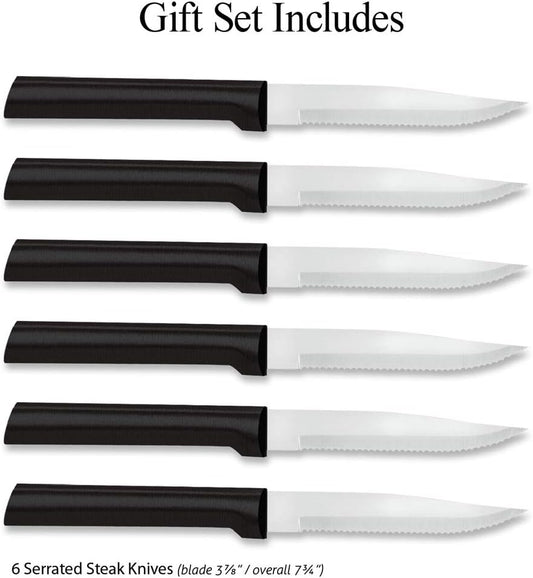 Rada Cutlery Six Serrated Steak Knives Gift Set (S6S), 6-Piece Knife Set, Stainless Steel Blades, Silver Handle