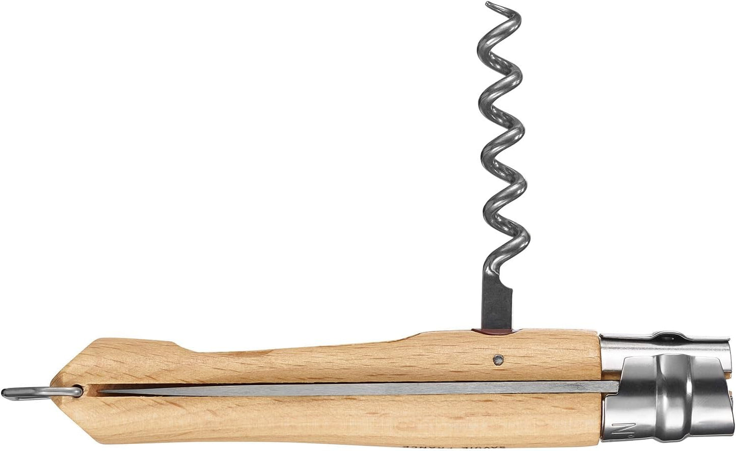 Opinel No. 10 Stainless Steel Corkscrew Wine and Cheese Folding Knife, Integrated Corkscrew + Bottle Opener, Beechwood Handle - Picnic Pocket Knife Made in France (Updated Version)