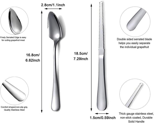 Grapefruit Spoons 6 Pieces Set, 5 Stainless Steel Grapefruit Spoon and 1 Grapefruit Knife with Titanium Plating, Grapefruit Utensil Set, Silver Kitchen Tool for Kiwi, Dessert, Apple, Citrus (sliver)