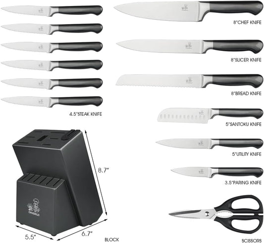 Knife Set, 6-Piece Kitchen Knife Set with Block, High Carbon Stainless Steel Ultra Sharp Kitchen Knives,Women-Friendly, Dishwasher Safe Knife Block Set,Housewarming Gift