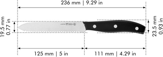 HENCKELS Statement Razor-Sharp 5-inch Serrated Utility Knife, Tomato Knife, German Engineered Informed by 100+ Years of Mastery, Black/Stainless Steel