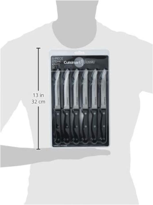 Cuisinart Knife Set, 6pc Steak Knife Set with Steel Blades for Precise Cutting, Lightweight, Stainless Steel & Durable, C77TR-6PSK, Black