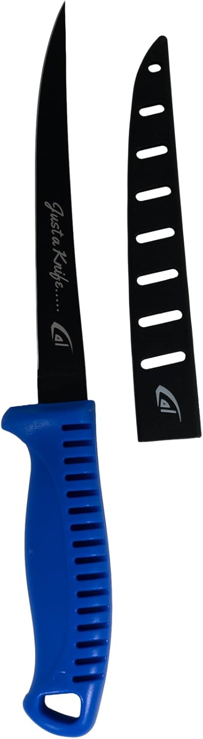 danco 5-Piece 6 Inch Just a Knife Fillet Fishing Knives, Bait Knives, Neon Blue, Stainless Steel Fishing Fillet Knife, Non Slip Handle, Freshwater Saltwater