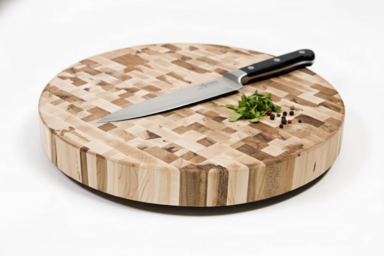 Extra Large 18 x 2 Inches Canadian Maple Round End Grain Chopping Butcher Block, Ideal for Non Cooked Meat