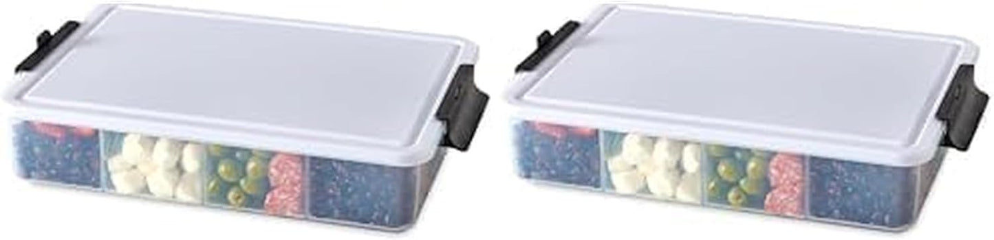 Farberware Build Snacklebox Serving Tray with Locking Bamboo Cutting Board Lid, Portable Storage Container with Compartments for Charcuterie, and More, Natural