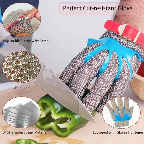 Cut Resistant Stainless Steel Metal Mesh Glove, Food Grade Chainmail Glove for Cutting, Butcher Gloves for Oyster Shucking Fish Filleting Food Processing Leather Cutting (X-Large (Pack of 1))