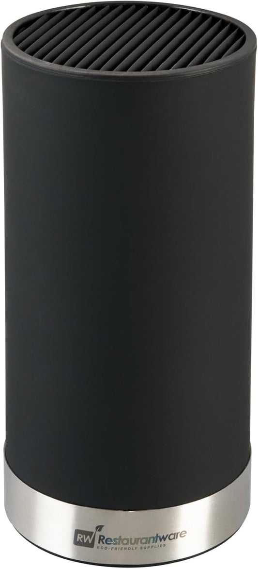 Restaurantware Sensei 4.3 x 8.8 Inch Round Knife Block 1 Round Slotted Knife Holder - Soft Touch Holds 9 Knives Black Plastic Universal Knife Holder For Easy Storage