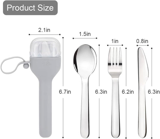 Sophico Travel Utensils Set for Camping and Kids Lunch Box, Stainless Steel Fork and Spoon, Knife Silverware Flatware Sets with Silicone Case - Portable & Leak-proof, Dishwasher Safe (Pink, 1 Set)