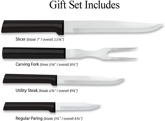 Rada Cutlery Prepare Then Carve Gift Set (S3C), 4-Piece Knife Set, Stainless Steel Blades, Silver Handle