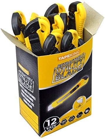 Tape King Utility Knife Set (12 Pack) | 18mm Wide Blade Box Cutter | Retractable Design, Compact And Versatile for Home, Crafts, Warehouse, Cartons, Cardboard, Office Supplies and Packaging