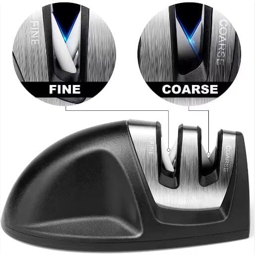 Portable 2-Stage Knife Sharpener for Kitchen Knives โ Small Manual Knife Sharpener with Fine & Coarse Grinding, Anti-Slip Base, Knife & Scissors Sharpener (Black)