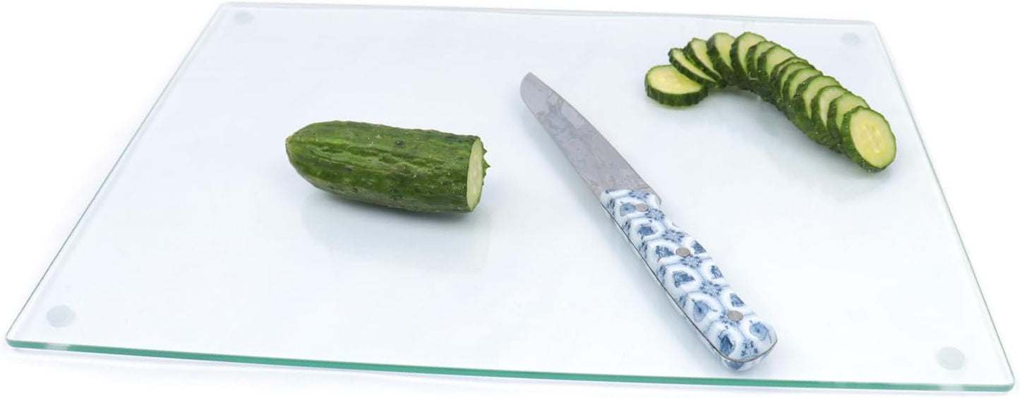 LANGBOHOS Tempered Glass Cutting Boards for Kitchen,Clear Cutting Board for Countertop,Non-slip Chopping Board,Table protection, Heat Resistant, Shatter Resistant (Clear, Set of 4)
