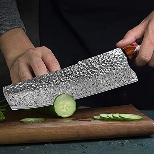 7.9in nakiri chef knife,handmade damascus steel blade ebony handle,japanese style kitchen vegetable knife with leather sheath,cutting cooking knives for kitchen