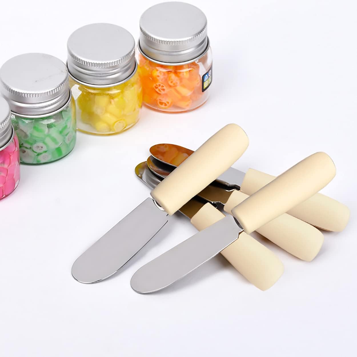 10 Pieces Cheese Spreader Set, Multipurpose Stainless Steel Mini Butter Spreader Knives with Plastic Handle, Bread Sandwich Cream Cheese Condiment Knives, 4 Inches Small Size