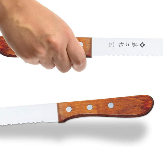 Tojiro Japan Hand Made Bread Knife Slicer Cutter, 14.75", Stainless and Wood - Reinforced Laminated Material