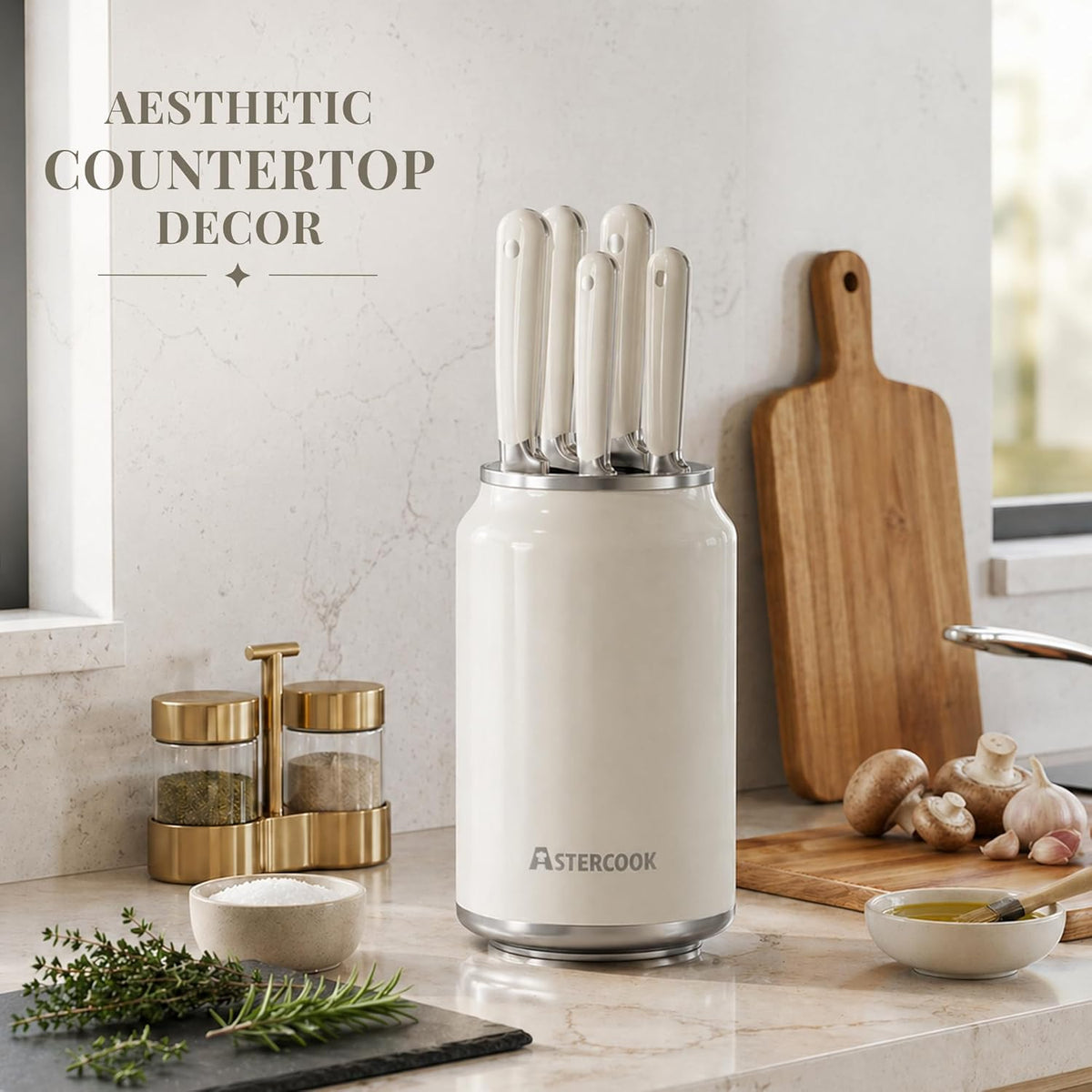 6-Piece Kitchen Knife Set with Soda Can-Inspired Block, Full Tang High Carbon Stainless Steel Knives, Retro Cream Design, Dishwasher Safe Knife Sets & ABS Handles - Perfect Kitchen Gifts