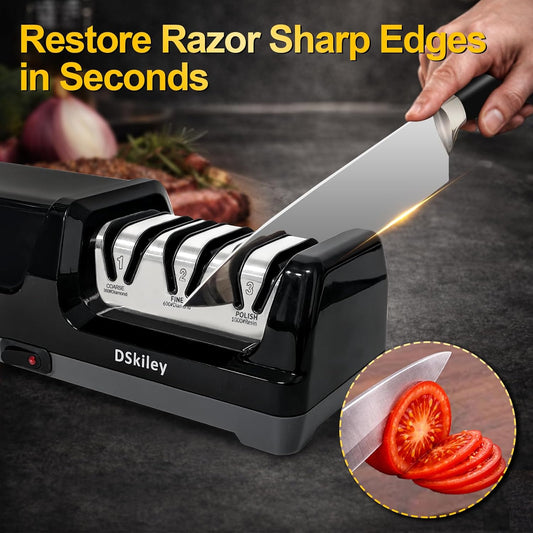 Electric Knife Sharpener for Kitchen,Sharpening, Restore&Polish Chef Knives | 3-Stage Kitchen Knife Sharpener, 100% Diamond Wheels with 20° Precision Angle for Consistent Results, effortless kitchen use