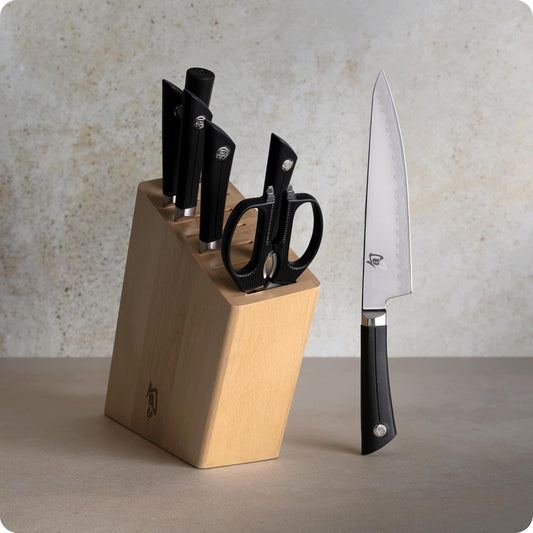 Sora 8 Piece Block Set | Includes 8” Chef’s, 3.5" Paring, 6” Nakiri Knife & Honing Steel, VG10 Edges with 420J Steel Upper, Balanced Handles