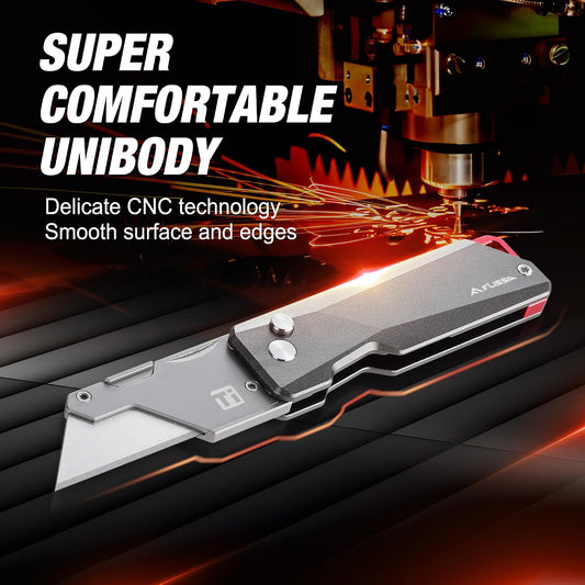 Advanced Titanium Utility Knife, CNC Unibody, Lightweight All Metal Folding Box Cutter, Quick Change Blade Razor Knife,Ideal Gifts for Men Women, with 10 Extra Blades